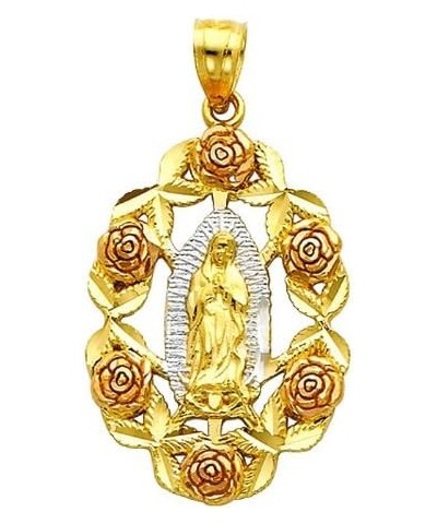 14k Tri Color Gold Religious Mary Guadlupe Pendant with 2.1mm Valentino Diamond Cut Chain Necklace 22.0 Inches $116.55 Pendants