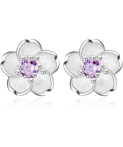 Cherry Flower Stud Earrings for Women, 925 Sterling Silver Stud Earrings with Cubic Zirconia Hypoallergenic Cute Jewelry Gift...