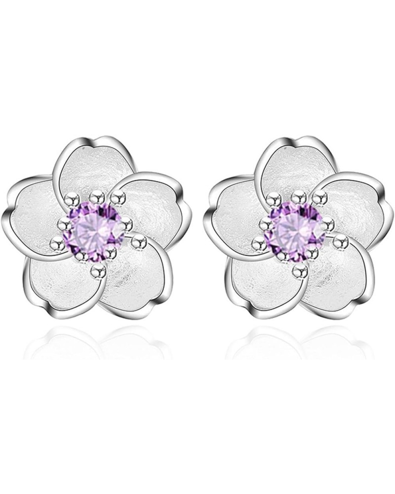 Cherry Flower Stud Earrings for Women, 925 Sterling Silver Stud Earrings with Cubic Zirconia Hypoallergenic Cute Jewelry Gift...