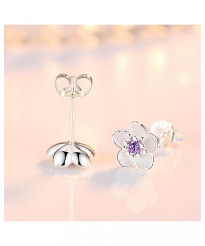 Cherry Flower Stud Earrings for Women, 925 Sterling Silver Stud Earrings with Cubic Zirconia Hypoallergenic Cute Jewelry Gift...