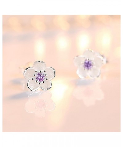 Cherry Flower Stud Earrings for Women, 925 Sterling Silver Stud Earrings with Cubic Zirconia Hypoallergenic Cute Jewelry Gift...