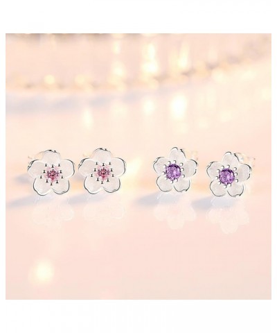 Cherry Flower Stud Earrings for Women, 925 Sterling Silver Stud Earrings with Cubic Zirconia Hypoallergenic Cute Jewelry Gift...