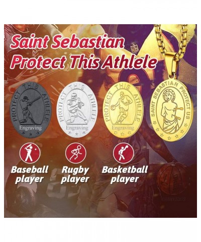 Saint Sebastian Necklace, Stainless Steel Patron Saint of Athletes, Christian Protective Medallion for Baseball Football Bask...