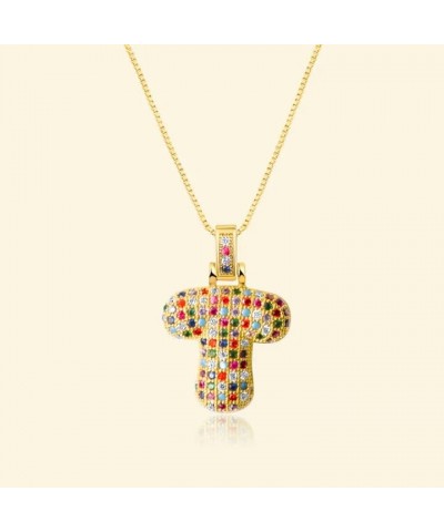 Women's Bubble Letter Necklace Colorful, Pendant Balloon Initial Pendant Zirconia Inlaid Necklace Fashion Jewelry Gift for Te...