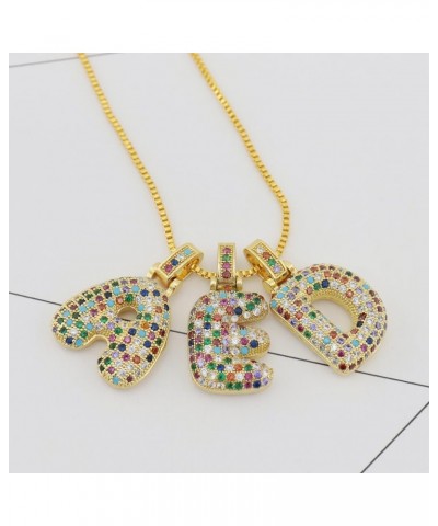 Women's Bubble Letter Necklace Colorful, Pendant Balloon Initial Pendant Zirconia Inlaid Necklace Fashion Jewelry Gift for Te...