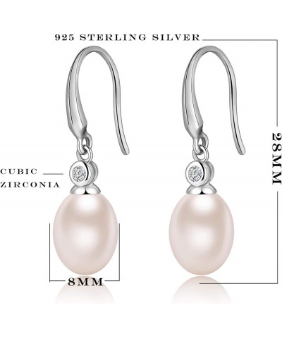 18K White Gold Plated Pearl Dangle Drop Earrings, 925 Sterling Silver Cubic Zirconia Pearl Leverback Earrings for Women 8MM-1...