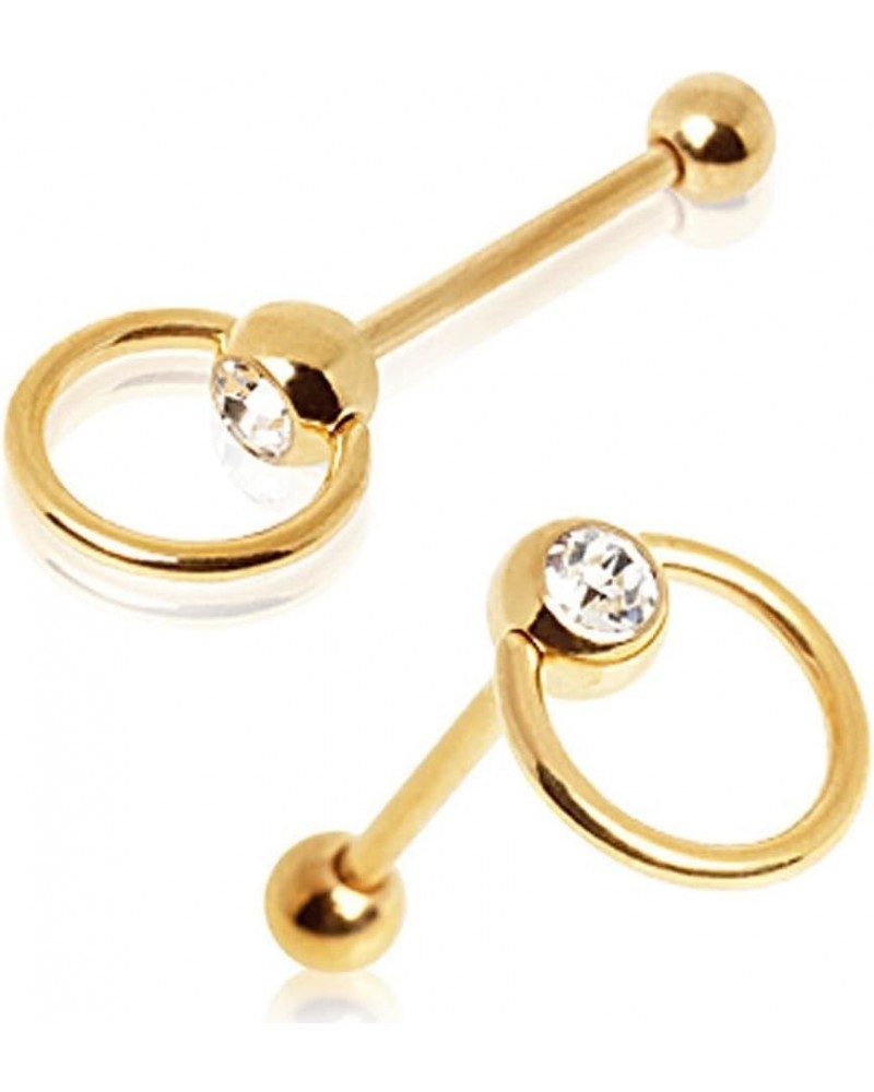 Door Knocker Tongue Ring 14G (1.6mmX 5/8'') 24K Gold with CZ Over Surgical Steel Nickel Free (1Piece) 16mm (0.63'') $8.47 Bod...