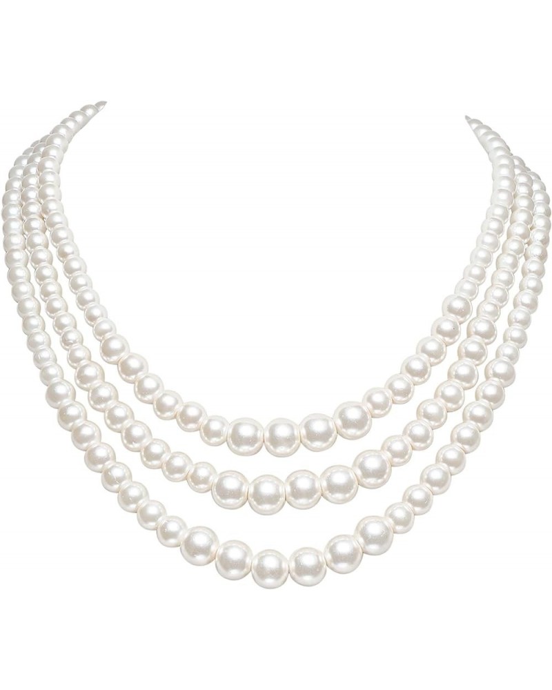 Round Imitation Pearl Necklace Vintage Multi Strands Necklace 20s Flapper Necklace for Party Pearl-6-8-10mm $11.19 Necklaces