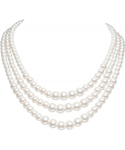 Round Imitation Pearl Necklace Vintage Multi Strands Necklace 20s Flapper Necklace for Party Pearl-6-8-10mm $11.19 Necklaces