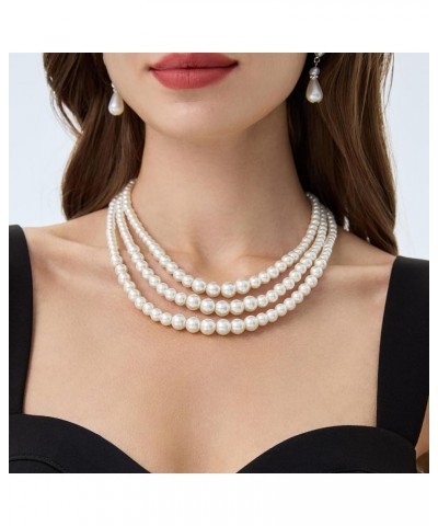 Round Imitation Pearl Necklace Vintage Multi Strands Necklace 20s Flapper Necklace for Party Pearl-6-8-10mm $11.19 Necklaces