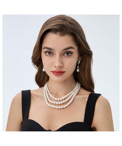 Round Imitation Pearl Necklace Vintage Multi Strands Necklace 20s Flapper Necklace for Party Pearl-6-8-10mm $11.19 Necklaces