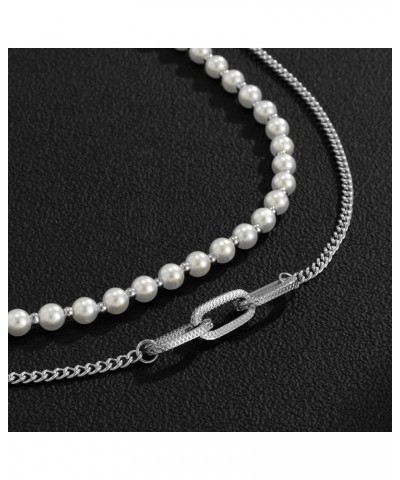 Pearl Necklace for Men Faux Pearl Necklace Mens Pearl Necklace Layered Cuban Link Necklace Pearl Chain Necklace Valentines Da...