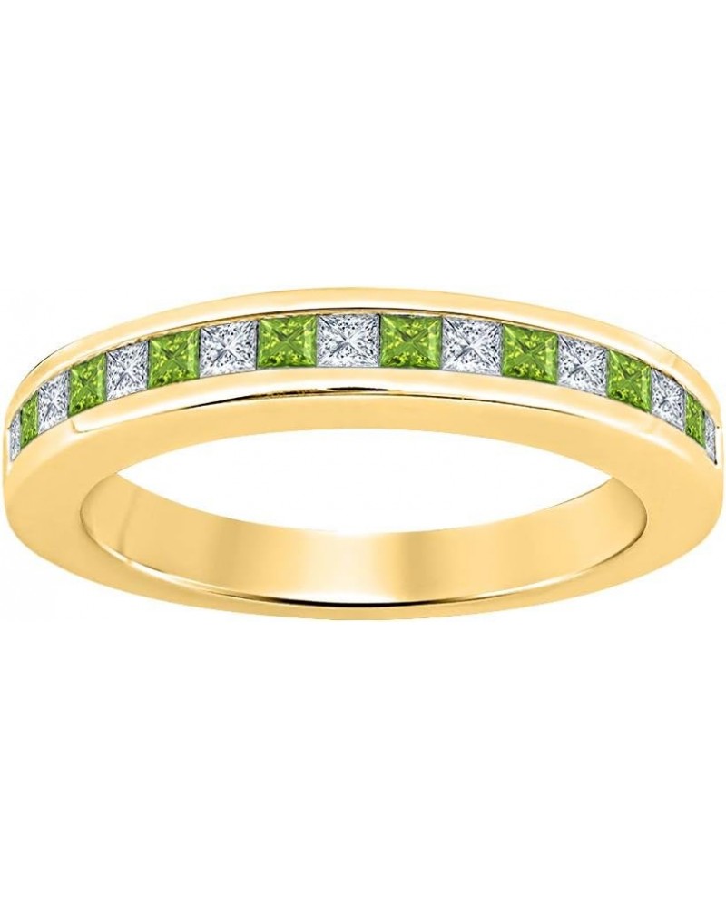 Princess Cut Gemstone Half Eternity 14k Yellow Gold Plated Wedding Band Ring for Women created-peridot & diamond $25.64 Rings