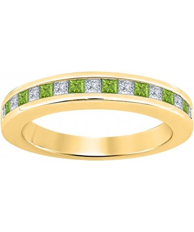 Princess Cut Gemstone Half Eternity 14k Yellow Gold Plated Wedding Band Ring for Women created-peridot & diamond $25.64 Rings