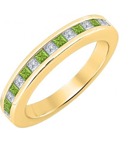 Princess Cut Gemstone Half Eternity 14k Yellow Gold Plated Wedding Band Ring for Women created-peridot & diamond $25.64 Rings