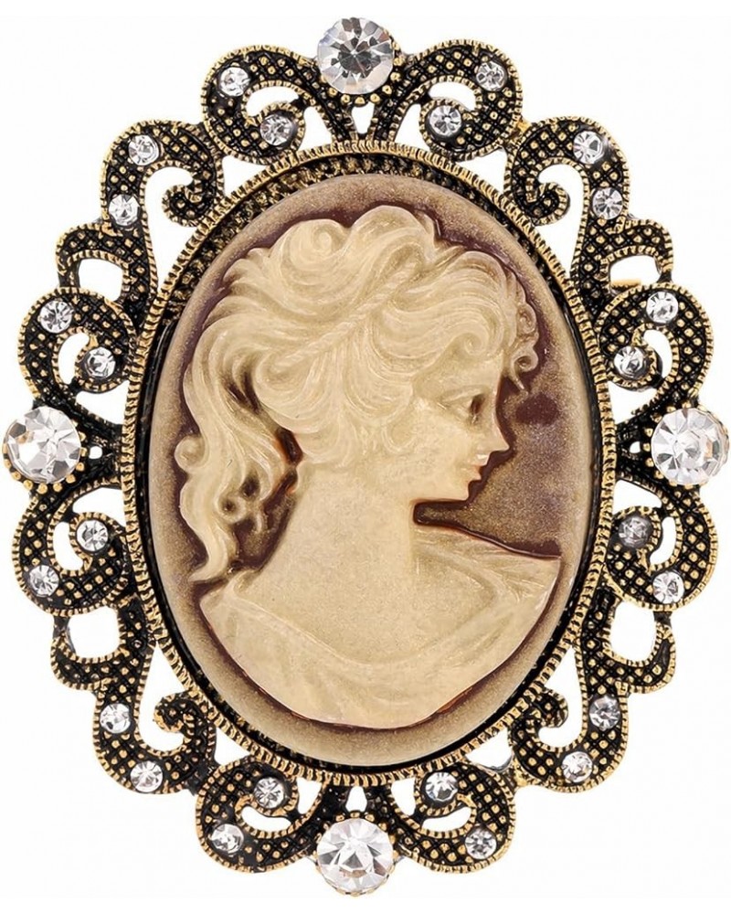 Vintage Inspired Antique Reproduct Rhinestone Grey Victorian Cameo Brooch Antique Golden Tone $10.99 Brooches & Pins