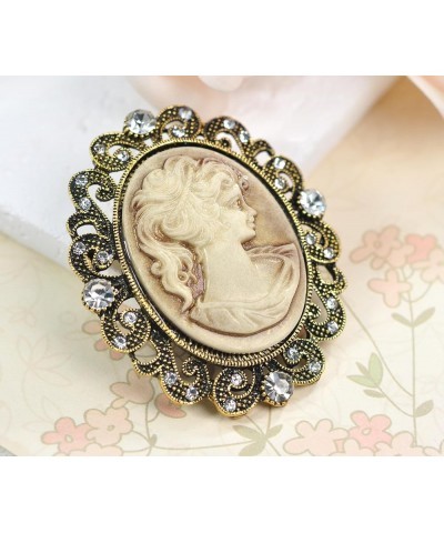 Vintage Inspired Antique Reproduct Rhinestone Grey Victorian Cameo Brooch Antique Golden Tone $10.99 Brooches & Pins