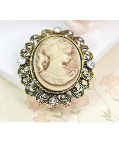 Vintage Inspired Antique Reproduct Rhinestone Grey Victorian Cameo Brooch Antique Golden Tone $10.99 Brooches & Pins