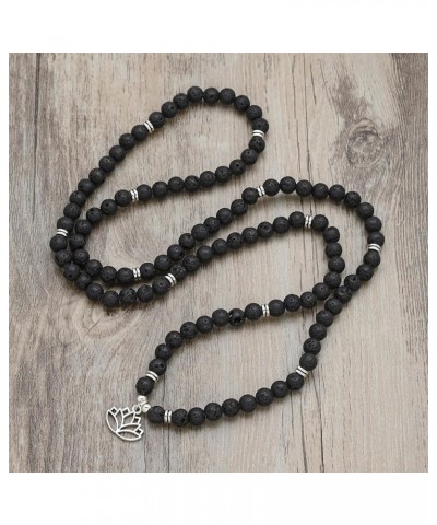 6mm Japa Mala Necklace 108 Mala Beads Bracelet Handcrafted with Lotus Charm for Men or Women Lava $14.30 Bracelets