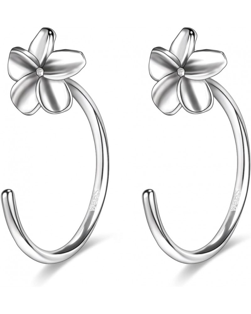 Half Hoop Earrings 925 Sterling Silver Tiny Huggie Hoop Small Comfy Half Hoop C Hoop Earrings for Women Girls Flower $12.47 E...