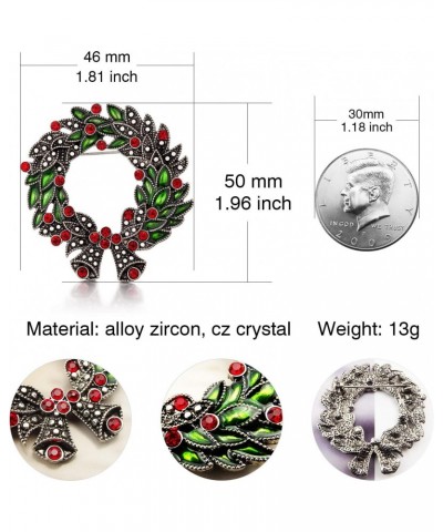 1.96" XMAS Vintage Wreath Bell Bowknot Christmas Pins and Brooches Red CZ Crystal Rhinestone Brooch Pin Gift For Women Girls ...