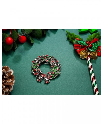 1.96" XMAS Vintage Wreath Bell Bowknot Christmas Pins and Brooches Red CZ Crystal Rhinestone Brooch Pin Gift For Women Girls ...