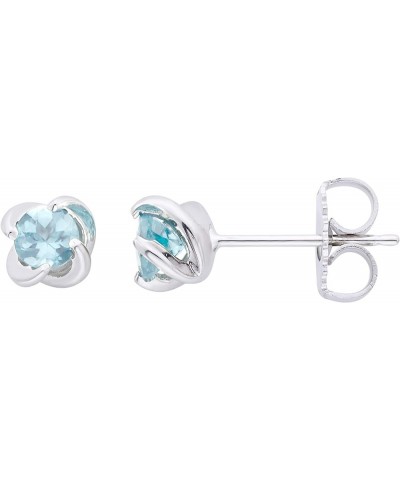 .925 Sterling Silver Petite Swirl-Set 1/5" Birthstone Stud Earrings - Choice of Birthstone 03 March - Genuine Aquamarine - Pe...