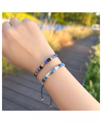 Colorful Tila Beaded Bracelets Women Strand Friendship Bracelet Handmade New Link Cuff Bracelets Blue 01G $10.59 Bracelets