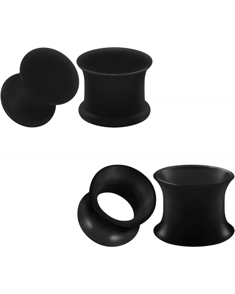 2 Pairs Silicone Black Double Flared Saddle Piercing Jewelry Stretcher Ear Plugs Earring Lobe Flesh Tunnel Gauges A03 6Pcs 00...