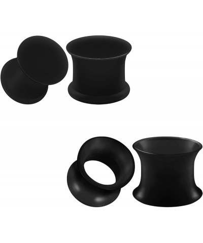 2 Pairs Silicone Black Double Flared Saddle Piercing Jewelry Stretcher Ear Plugs Earring Lobe Flesh Tunnel Gauges A03 6Pcs 00...