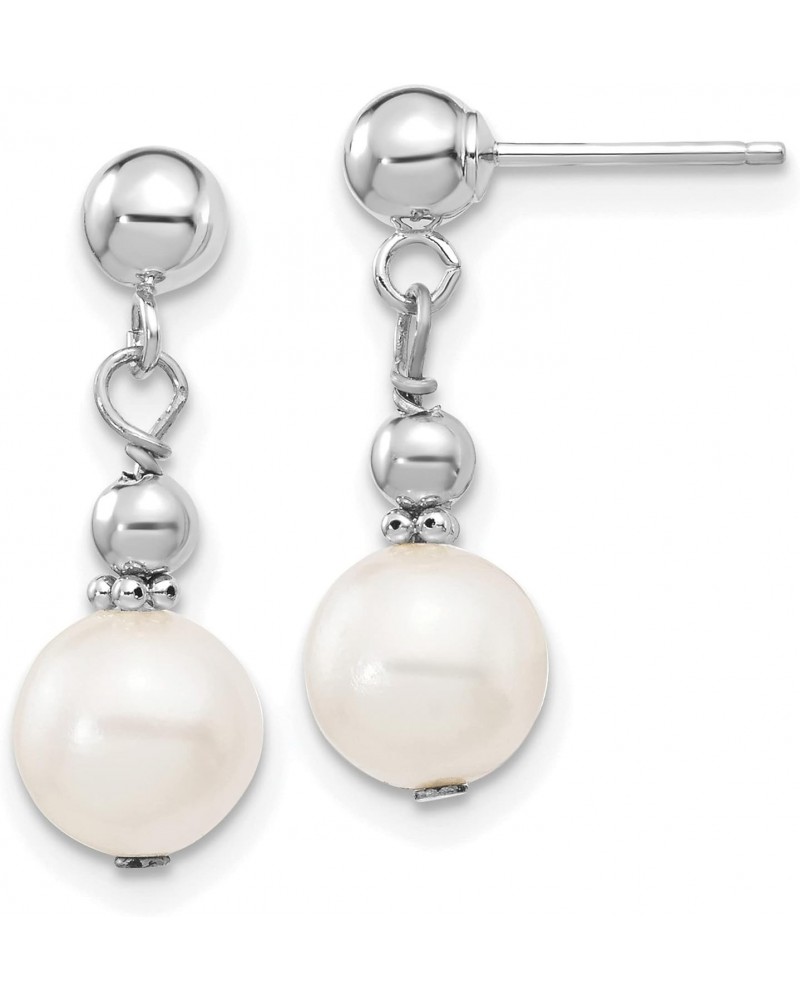 14k White Gold 7-8mm White Semi-round Freshwater Pearl Dangle Post Earrings 7x7 mm $41.40 Earrings