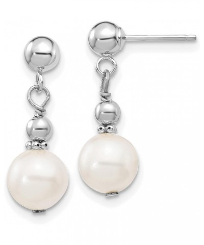 14k White Gold 7-8mm White Semi-round Freshwater Pearl Dangle Post Earrings 7x7 mm $41.40 Earrings