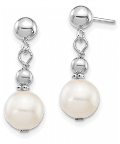 14k White Gold 7-8mm White Semi-round Freshwater Pearl Dangle Post Earrings 7x7 mm $41.40 Earrings