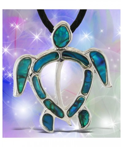 Sea Turtle Necklace Jewelry - Authentic Pendant Made With Natural Paua Abalone Shell With Black Cord Necklace, Unique Charm J...