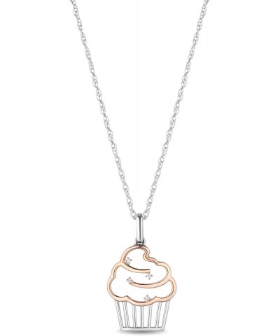 Beautiful Moments Cupcake Necklace Pendant in Sterling Silver and 14K Rose Gold with Diamonds $32.50 Necklaces