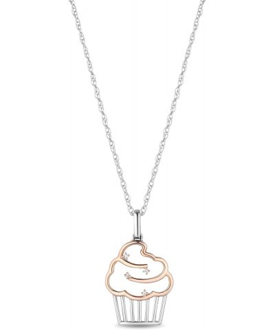 Beautiful Moments Cupcake Necklace Pendant in Sterling Silver and 14K Rose Gold with Diamonds $32.50 Necklaces