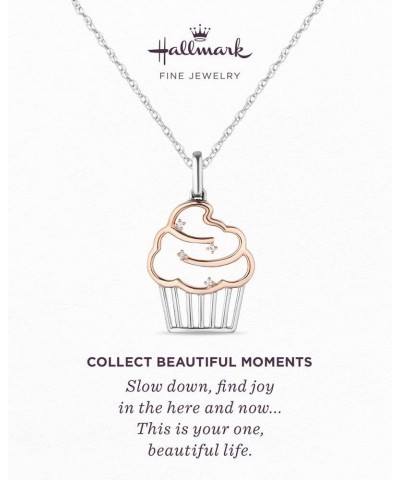 Beautiful Moments Cupcake Necklace Pendant in Sterling Silver and 14K Rose Gold with Diamonds $32.50 Necklaces