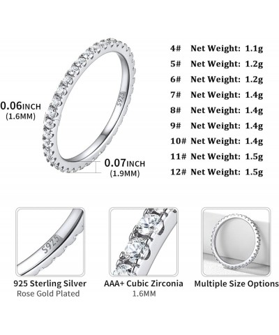 Personalized 2MM 925 Sterling Silver CZ Cubic Zirconia Stackable Ring Eternity Wedding Engagement Band for Women Size 4-12, S...