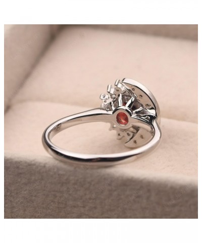 S925 Sterling Silver Round Shaped 7 MM Halo Engagement Ring Sun and Moon Ring Gemstone Ring for Women Garnet $60.63 Rings