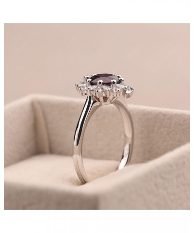 S925 Sterling Silver Round Shaped 7 MM Halo Engagement Ring Sun and Moon Ring Gemstone Ring for Women Garnet $60.63 Rings