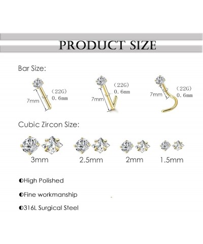 14k Gold Plated 316L Surgical Steel 22g/20g/18g Nose Rings Studs L-Shape Bone Screw Nostril Piercing 1.5mm 2mm 2.5mm 3mm 3.5m...