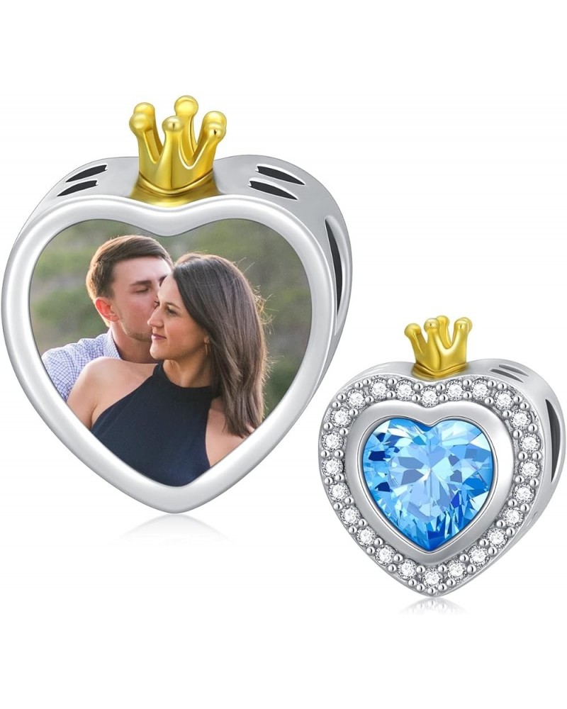 Personalized Photo Charm for Women 925 Sterling Silver Heart Shaped Simulated Birthstone Bead Charm March $22.34 Bracelets