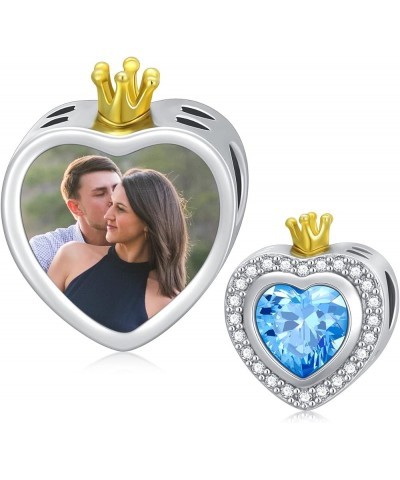 Personalized Photo Charm for Women 925 Sterling Silver Heart Shaped Simulated Birthstone Bead Charm March $22.34 Bracelets