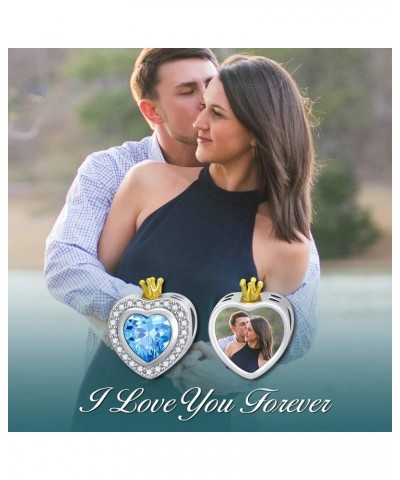 Personalized Photo Charm for Women 925 Sterling Silver Heart Shaped Simulated Birthstone Bead Charm March $22.34 Bracelets