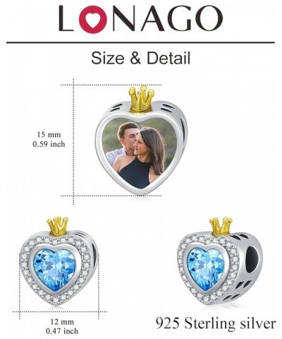 Personalized Photo Charm for Women 925 Sterling Silver Heart Shaped Simulated Birthstone Bead Charm March $22.34 Bracelets