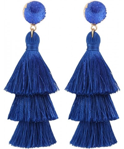 Tassel Earrings Layered Tiered Linear Drop Fashion Trending Earrings Royal Blue $7.79 Earrings