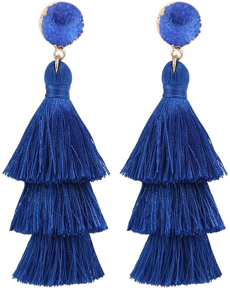 Tassel Earrings Layered Tiered Linear Drop Fashion Trending Earrings Royal Blue $7.79 Earrings