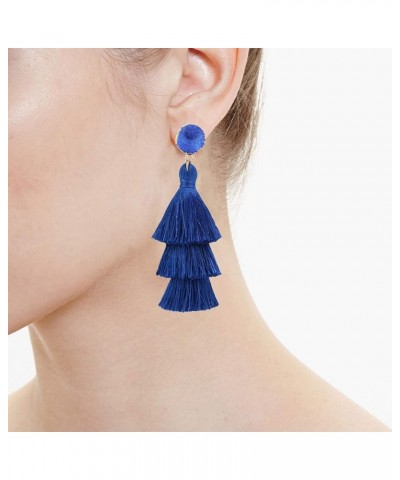 Tassel Earrings Layered Tiered Linear Drop Fashion Trending Earrings Royal Blue $7.79 Earrings