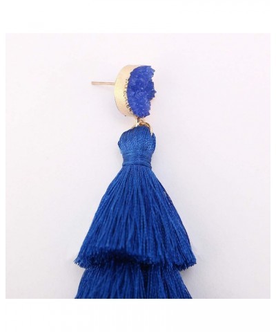 Tassel Earrings Layered Tiered Linear Drop Fashion Trending Earrings Royal Blue $7.79 Earrings