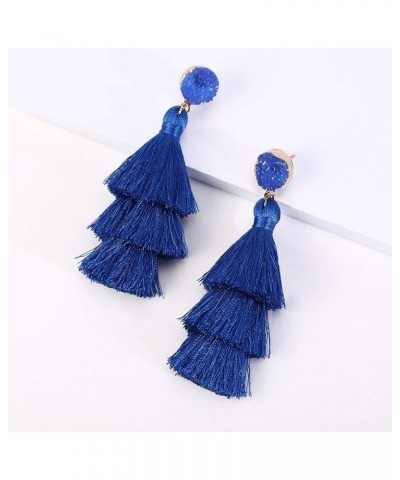 Tassel Earrings Layered Tiered Linear Drop Fashion Trending Earrings Royal Blue $7.79 Earrings